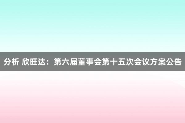 分析 欣旺达：第六届董事会第十五次会议方案公告